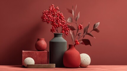 A realistic high-quality stock photo representing 'sustainability future', styled with vibrant reds tones, evoking a sense of calm, designed to appeal to design studios. 