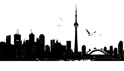 Obraz premium Silhouette of a city skyline at night