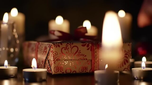 Festive Gift with Candles, and Cozy Night.