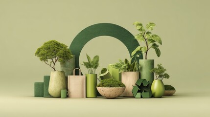 A realistic high-quality stock photo representing 'sustainability future', styled with greens tones, evoking a sense of peaceful, designed to appeal to online retailers. 