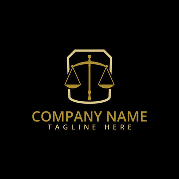 Scale justice and shield icon isolated on black background