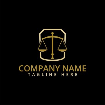 Scale justice and shield icon isolated on black background