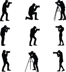 Photographer silhouette vector illustration, professional camera operator, photography