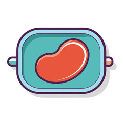 Stylized illustration of a single red jelly bean in a teal container