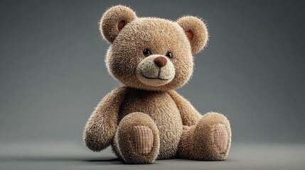Obraz premium A fluffy adorable teddy bear sits patiently against a soft gray background