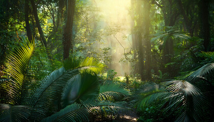 Lush Glowing Jungle Scene Bathed In Mystical Light