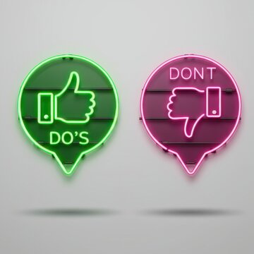 Neon do s and don ts thumbs up and down icons