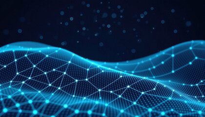 Dynamic digital network connects glowing nodes across a futuristic data landscape
