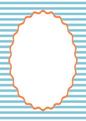 Striped blue frame, with a wavy oval frame in the center, for inviting, wedding, party, children's party,