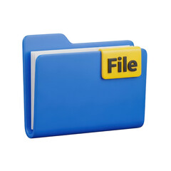 3d blue folder icon labeled file isolated on transparent background