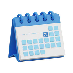A 3d rendering of a blue desk calendar with a checked day isolated on transparent background © Tawhidbd