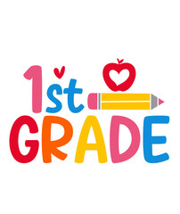 First Grade 1st Grade back to school typography clip art design on plain white transparent isolated background for card, shirt, hoodie, sweatshirt, apparel, tag, mug, icon, poster or badge © AllYearRoundDesigns