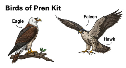 Majestic Birds Eagles, Falcons, and Hawks - Detailed Illustrations