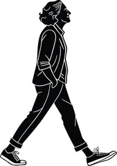 Woman walking confidently in a stylized silhouette