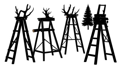 Silhouettes of hunting and tree trimming equipment