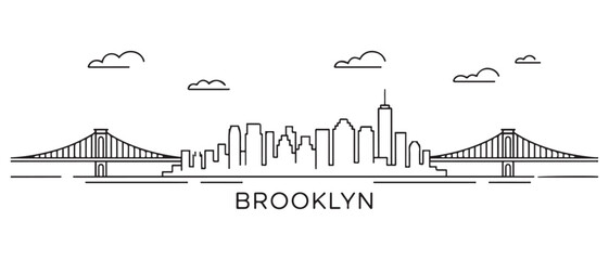 Obraz premium Brooklyn Line Art skyline horizontal banner. Brooklyn, NYC. Vector template for your design. with white background