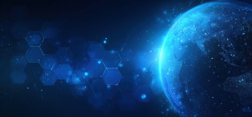 Abstract digital art, globe, and hexagons