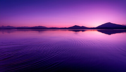 Calm Purple Landscape With Sound Wave Reflection At Dawn Over Serene Water