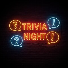 Obraz premium Bright neon trivia night sign with question and exclamation bubbles