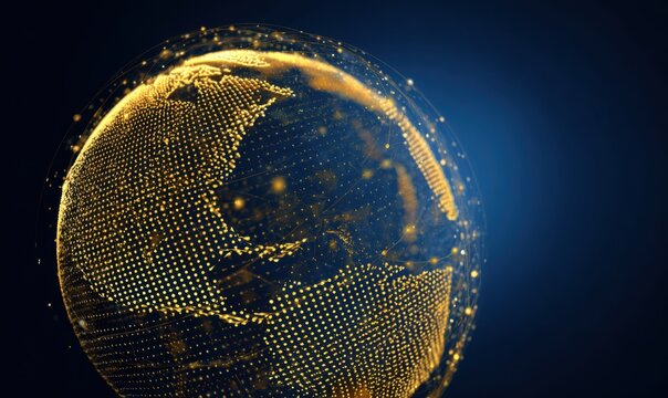 Golden, digital globe of the Earth - Powered by Adobe