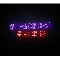 Obraz premium Vibrant shanghai neon sign with chinese characters at night