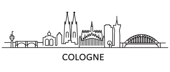 Cologne Line Art skyline horizontal banner. Cologne, Germany. Vector template for your design. with white background