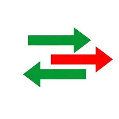 Three Arrows Red Green Directional Movement Graphic symbol isolated on a white transparent background png file download.
