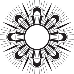 Radiant Geometric Design Abstract Circular Element with Sunburst and Crescent Motifs