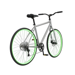 Obraz premium Modern silver bicycle with glowing green reflective wheel accents isolated on transparent background