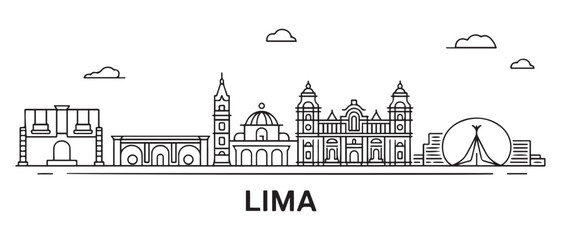 Obraz premium Lima Line Art skyline horizontal banner. Lima, Peru. Vector template for your design. with white background