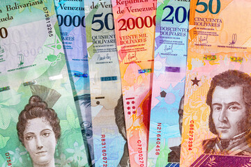 Venezuelan bolivar banknote. Venezuelan money. Background of paper money.