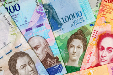 Venezuelan bolivar banknote. Venezuelan money. Background of paper money.