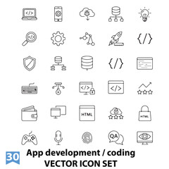 App Development and Coding Icons Set &ndash; Vector Software, Programming, Web, and Mobile Application Symbols
