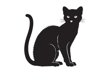 Silhouette of a black cat with bright eyes sitting upright