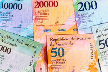 Venezuelan bolivar banknote. Venezuelan money. Background of paper money.