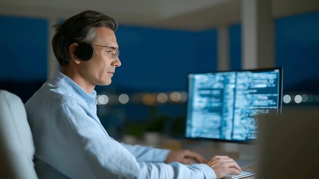 Coder Writing Python Automation Scripts with Music Playing