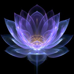 Obraz premium Glowing purple lotus flower with magical light sparkles, symbolizing peace, spirituality, and mystical energy