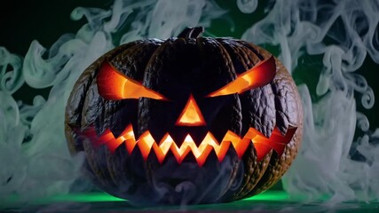 Eerie halloween pumpkin glowing with spooky smoke a simple yet scary jack o lantern holiday