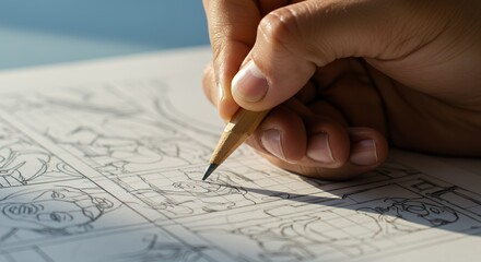 Hand drawing comic book panel