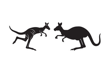 Two kangaroos silhouetted against a white background