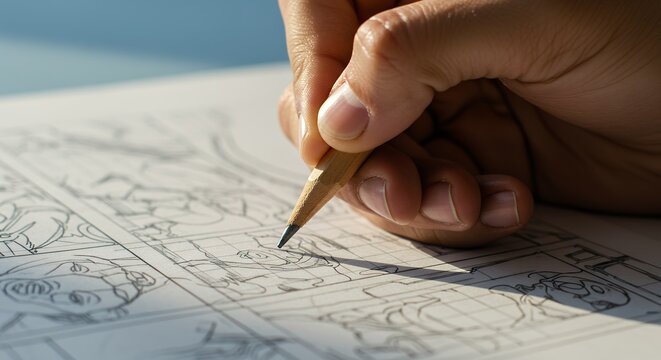 Hand drawing comic book panel