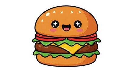 Adorable kawaii burger with big eyes and rosy cheeks bringing joy and deliciousness to your day transparent background