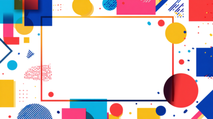 Minimal abstract frame with colorful geometric shapes for poster or flyer isolated on transparent background 