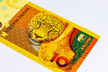 10 Apsar Abkhazia with the image of the Caucasian leopard and a bronze axe. Unrecognized republic of Abkhazia. Money of Abkhazia.