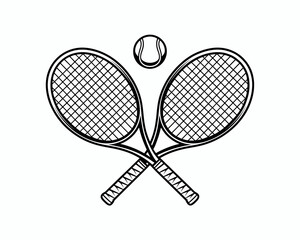 Tennis racquets crossed with ball top view sketch style sport equipment