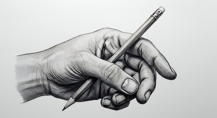 Hand holding pencil drawing