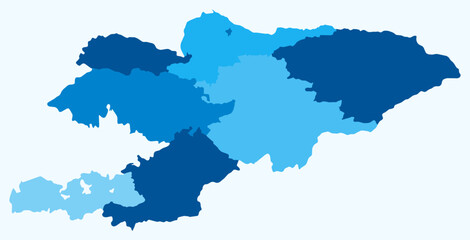 Fototapeta premium Map of Kyrgyzstan with regions. Just a simple country border map with region division. Light blue color palette. Plain Kyrgyzstan shape with administrative division. Vector illustration.