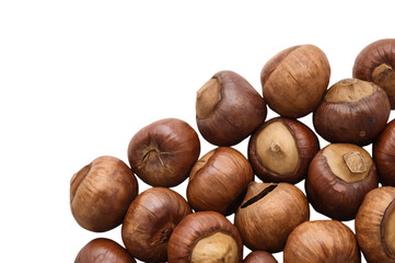 Fototapeta premium Nut Feast: A close-up shot showcasing a pile of peeled hazelnuts, each boasting a rich brown hue, inviting and delicious
