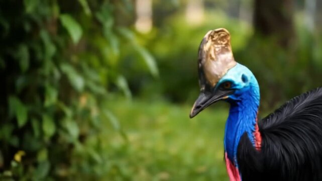 Macro footage of a Southern Cassowary (Casuarius casuarius) walking slowly in Natural Habitat