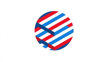 A circle composed of overlapping, three-dimensional shapes with red, white, and blue stripes